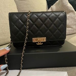 SOLD!!!Chanel black caviar wallet on chain
